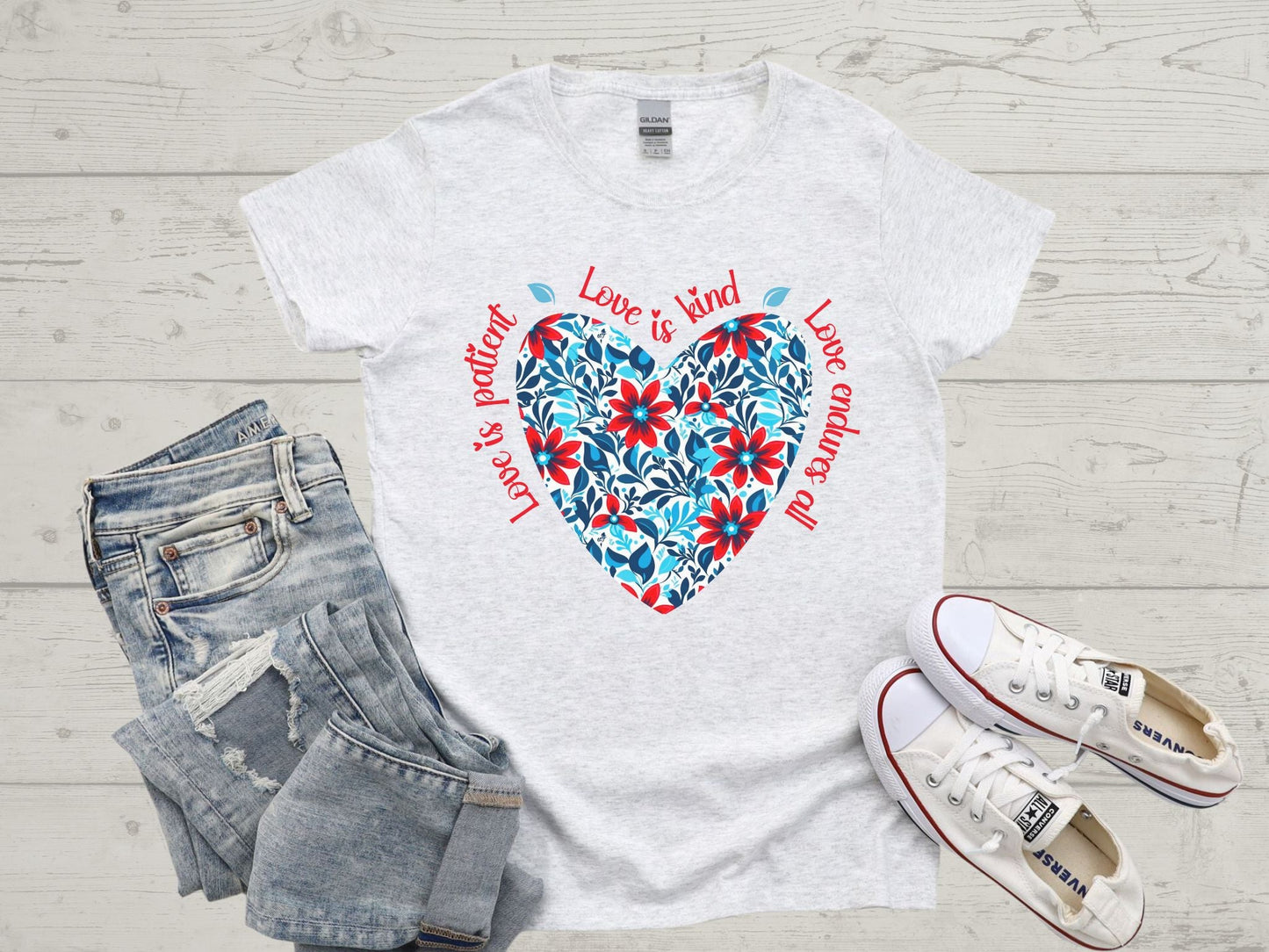 Love is patient, kind t shirt, inspirational, motivational, graphic t shirt, gifts for mum, heart, flowers, positive vibes, flower shirt - Solei Designs