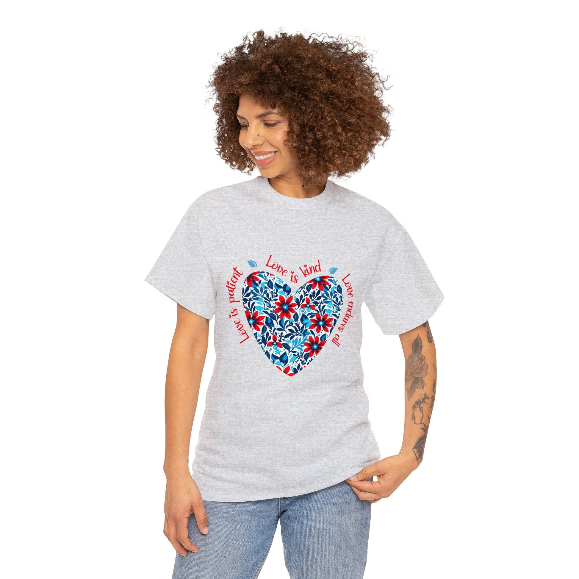 Love is patient, kind t shirt, inspirational, motivational, graphic t shirt, gifts for mum, heart, flowers, positive vibes, flower shirt - Solei Designs