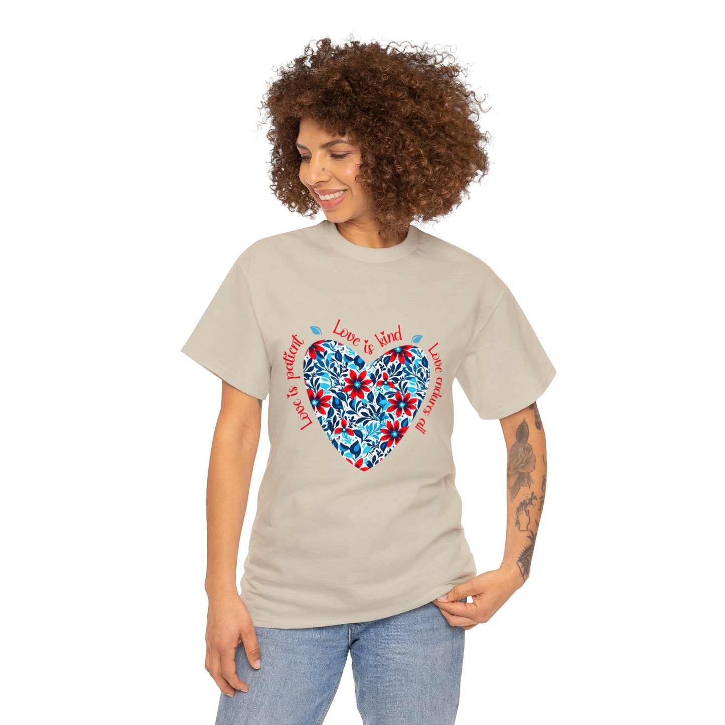 Love is patient, kind t shirt, inspirational, motivational, graphic t shirt, gifts for mum, heart, flowers, positive vibes, flower shirt - Solei Designs