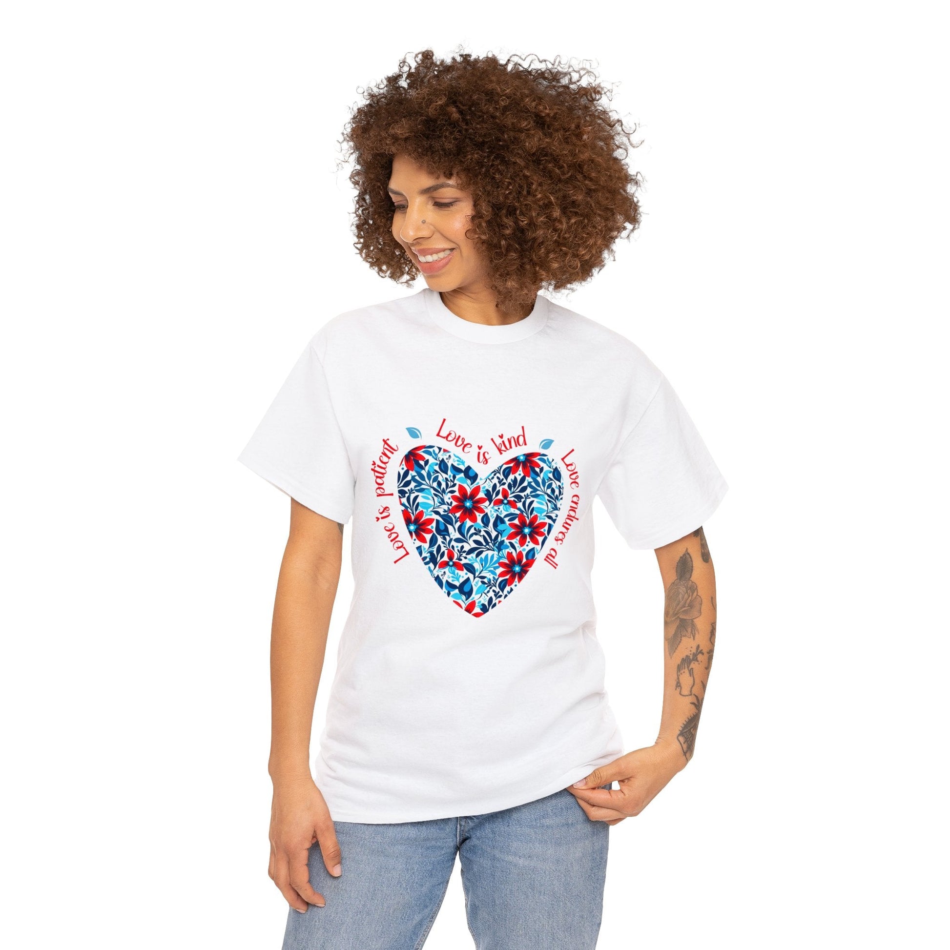 Love is patient, kind t shirt, inspirational, motivational, graphic t shirt, gifts for mum, heart, flowers, positive vibes, flower shirt - Solei Designs