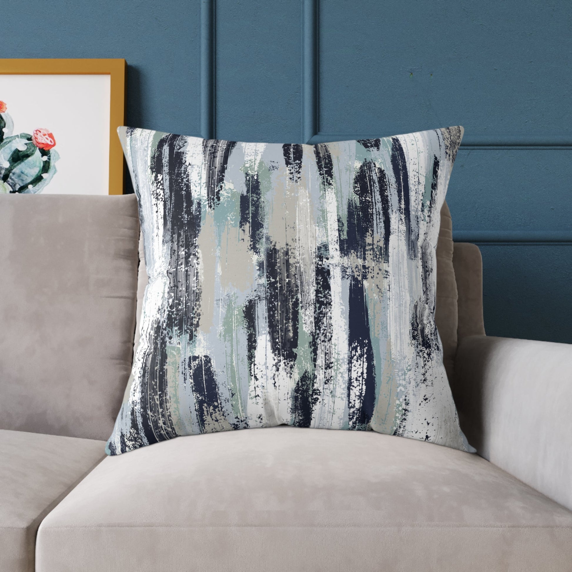 Modern Abstract Navy Blue rustic paint effect throw cushion - Solei Designs