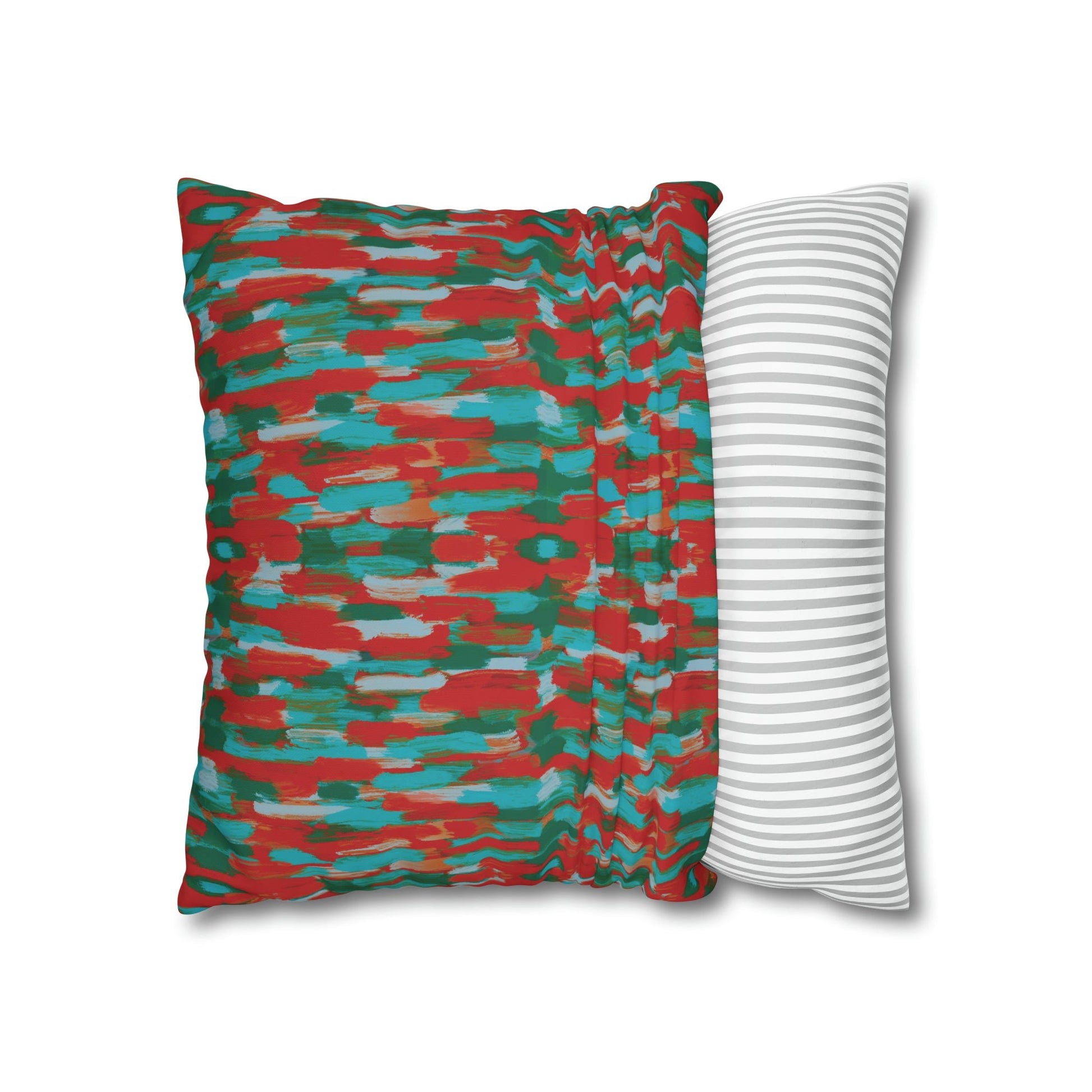 Painterly brushstrokes - Cheerful florals collection - abstract bold bright red and teal cushion cover - Solei Designs