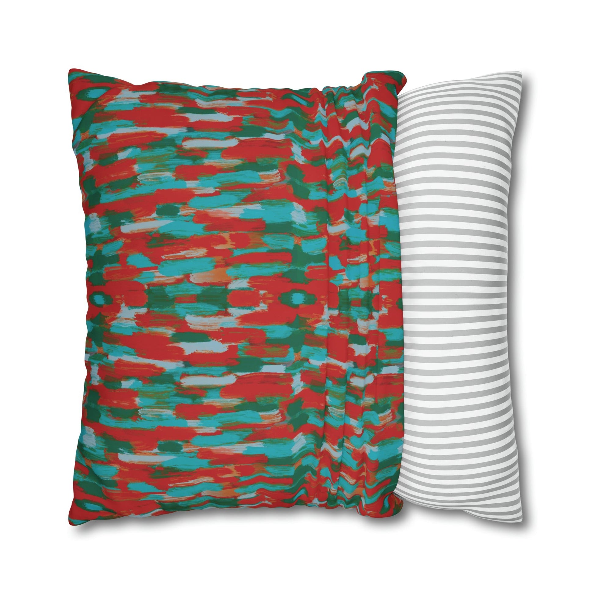 Painterly brushstrokes - Cheerful florals collection - abstract bold bright red and teal cushion cover - Solei Designs