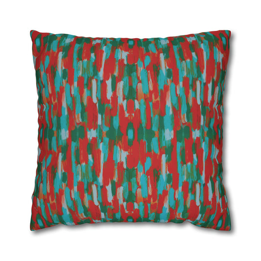 Painterly brushstrokes - Cheerful florals collection - abstract bold bright red and teal cushion cover - Solei Designs