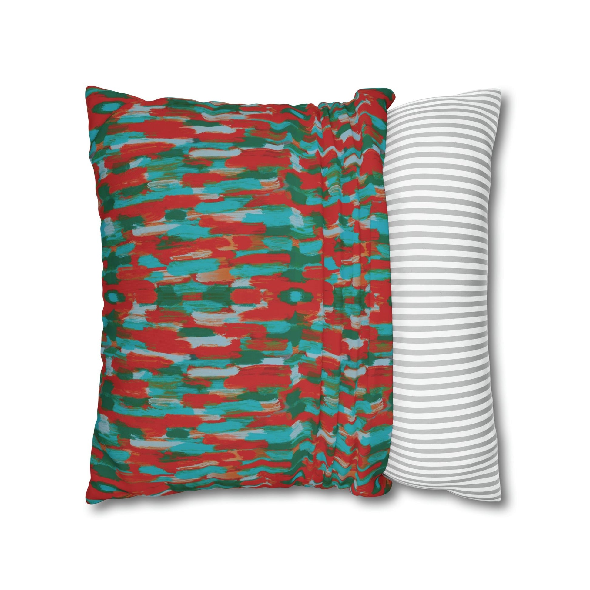 Painterly brushstrokes - Cheerful florals collection - abstract bold bright red and teal cushion cover - Solei Designs