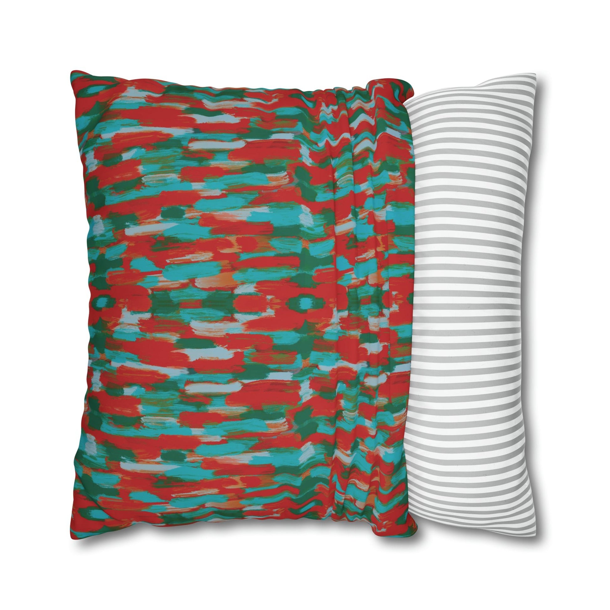 Painterly brushstrokes - Cheerful florals collection - abstract bold bright red and teal cushion cover - Solei Designs