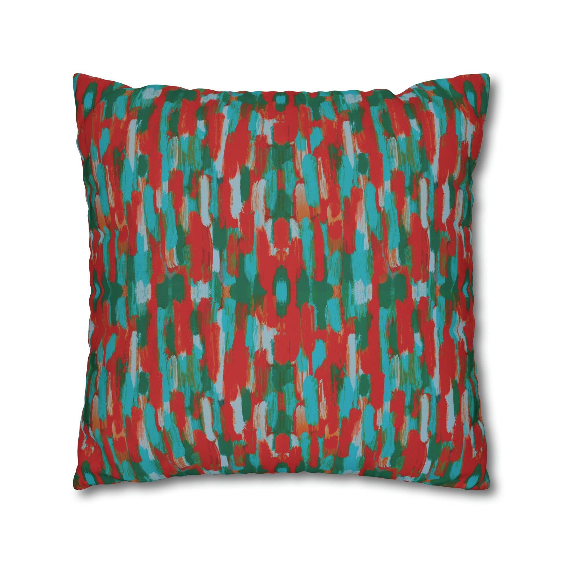 Painterly brushstrokes - Cheerful florals collection - abstract bold bright red and teal cushion cover - Solei Designs