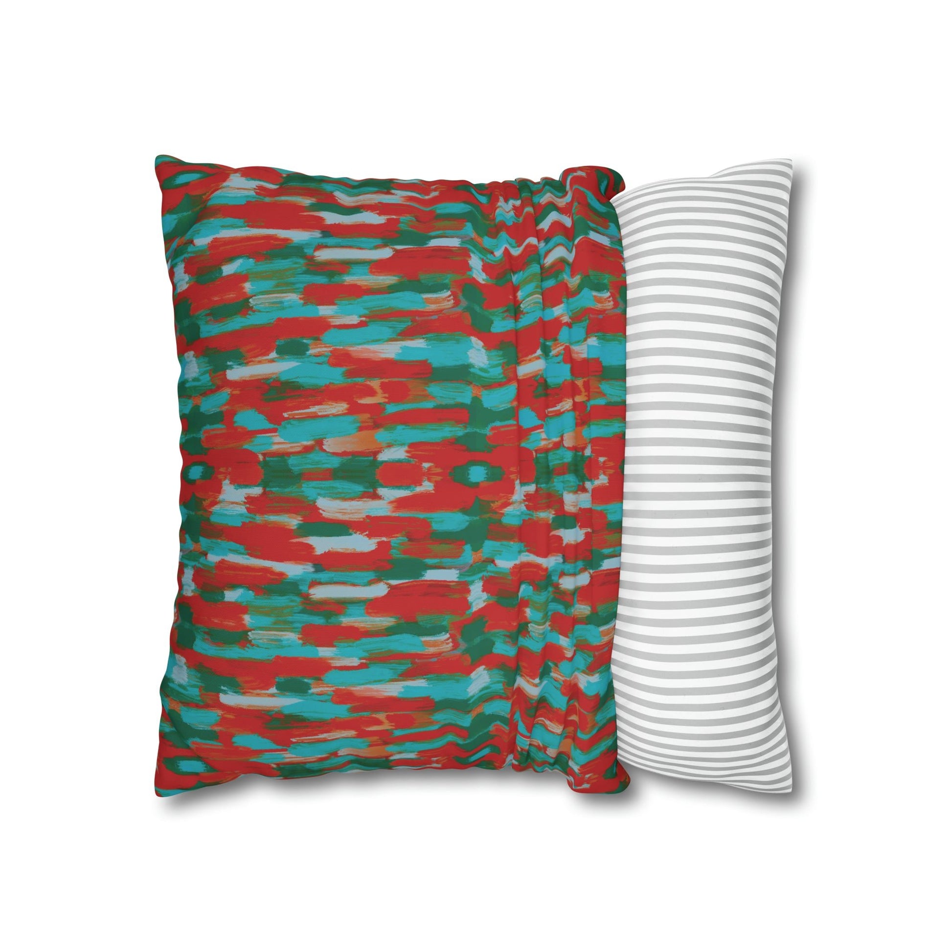 Painterly brushstrokes - Cheerful florals collection - abstract bold bright red and teal cushion cover - Solei Designs