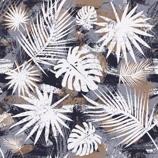 Tropical Leaves Navy - Full Drop seamless repeating surface pattern design - Solei Designs