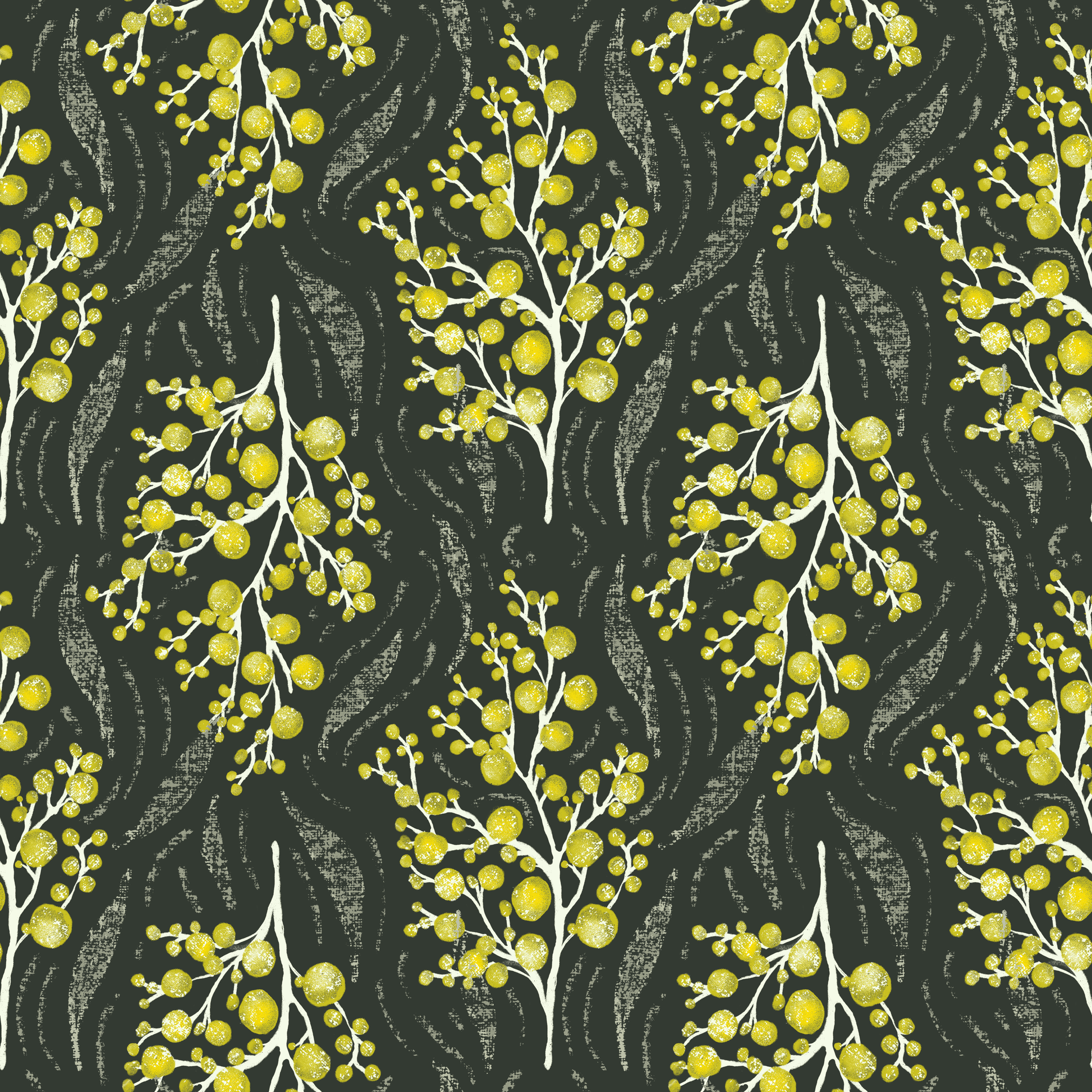 Wattle Dreaming hand drawn seamless pattern - Australian wildflowers - Solei Designs